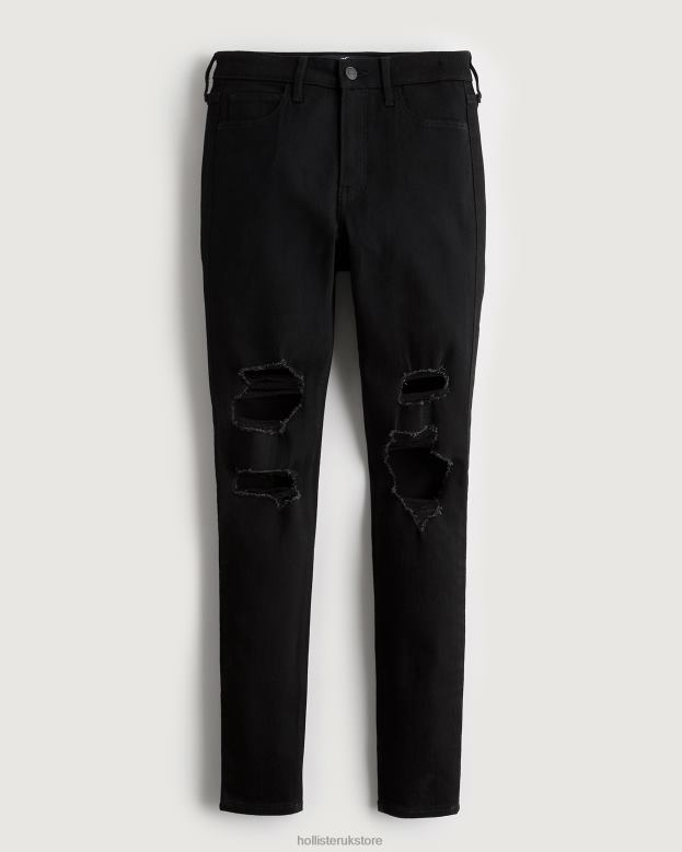 Bottoms Hollister Women High-Rise Ripped Black Super Skinny Jeans 48820670 Black Destroy