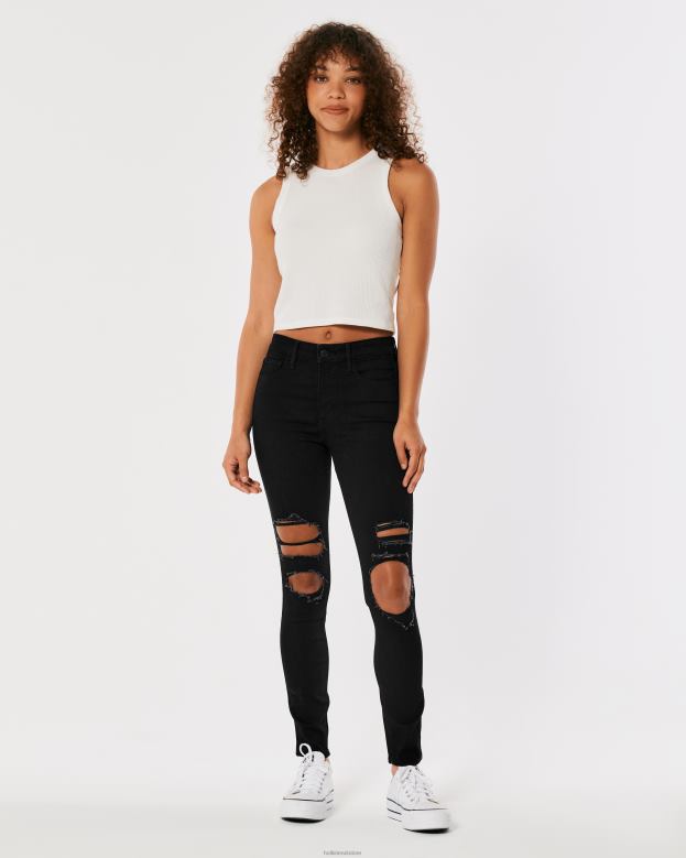 Bottoms Hollister Women High-Rise Ripped Black Super Skinny Jeans 48820670 Black Destroy