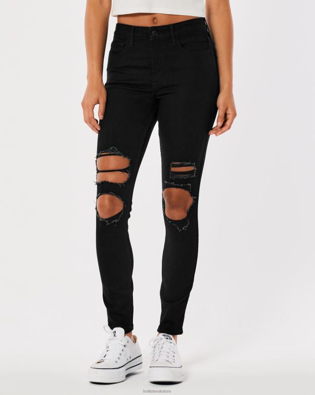 Bottoms Hollister Women High-Rise Ripped Black Super Skinny Jeans 48820670 Black Destroy