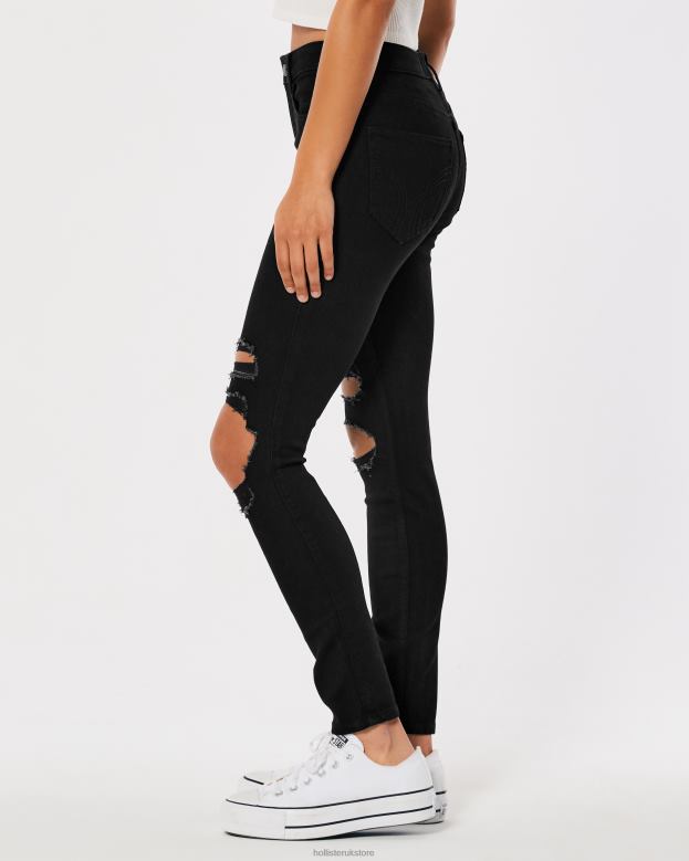 Bottoms Hollister Women High-Rise Ripped Black Super Skinny Jeans 48820670 Black Destroy