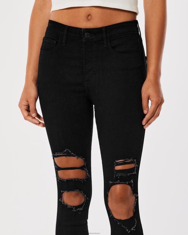Bottoms Hollister Women High-Rise Ripped Black Super Skinny Jeans 48820670 Black Destroy