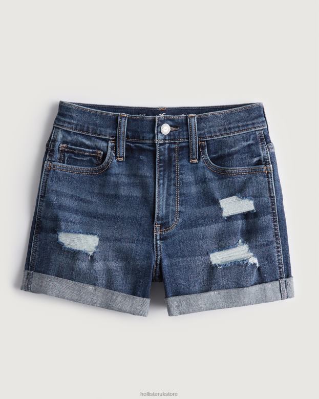 Bottoms Hollister Women High-Rise Ripped Dark Wash Denim Shorts 3 48820470 Dark Ripped Wash