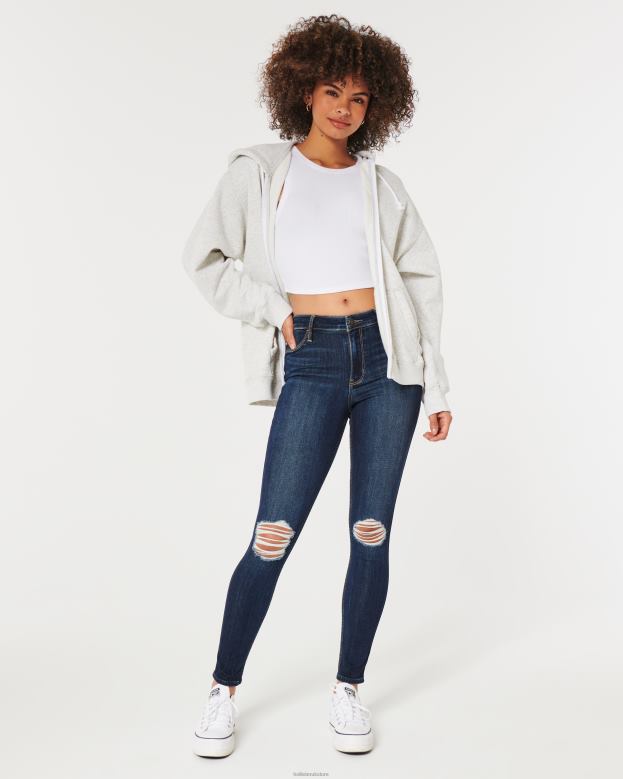 Bottoms Hollister Women High-Rise Ripped Dark Wash Jean Leggings 48820568 Dark Ripped Wash