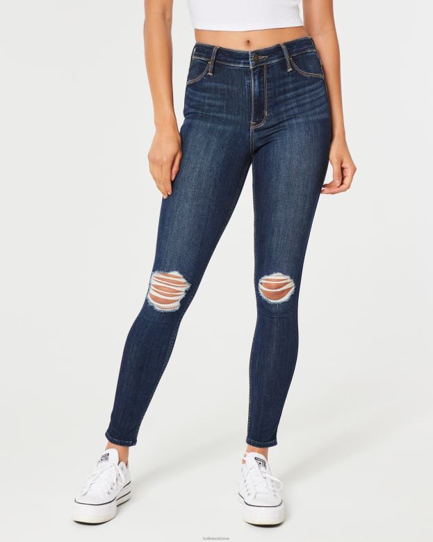 Bottoms Hollister Women High-Rise Ripped Dark Wash Jean Leggings 48820568 Dark Ripped Wash