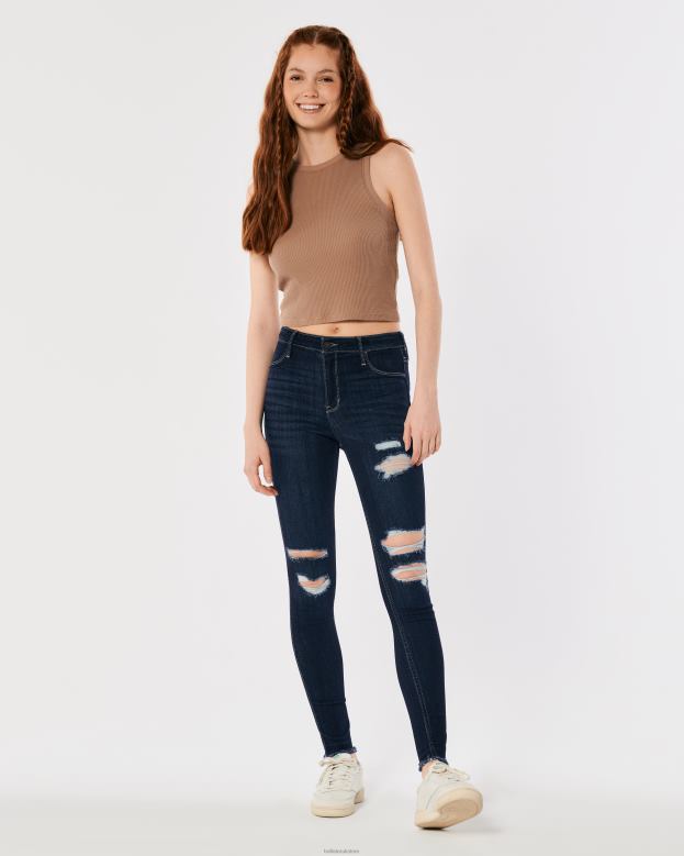 Bottoms Hollister Women High-Rise Ripped Dark Wash Jean Leggings 48820742 Dark Knee Destroy