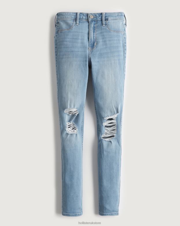 Bottoms Hollister Women High-Rise Ripped Light Wash Jean Leggings 48820616 Light Knee Destroy