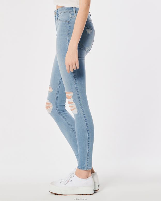 Bottoms Hollister Women High-Rise Ripped Light Wash Jean Leggings 48820616 Light Knee Destroy