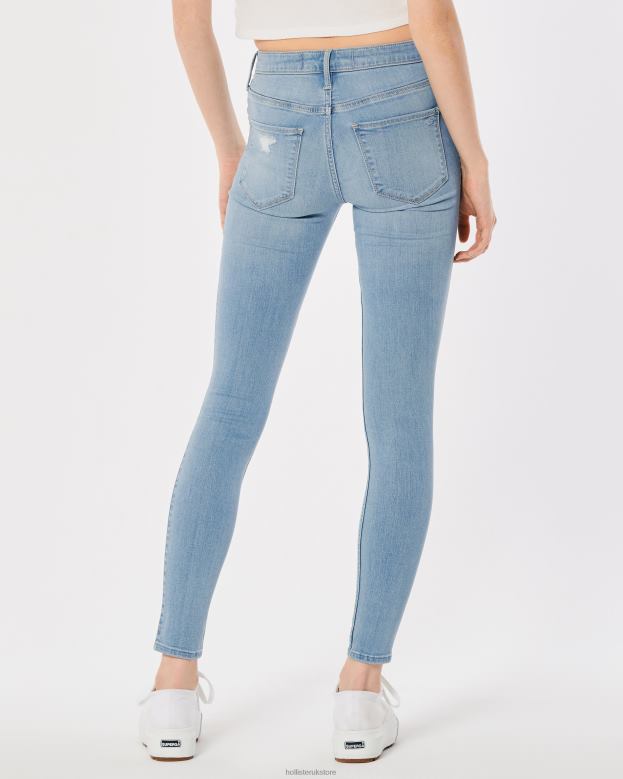 Bottoms Hollister Women High-Rise Ripped Light Wash Jean Leggings 48820616 Light Knee Destroy