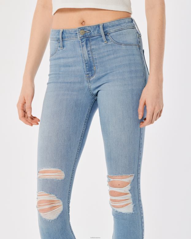 Bottoms Hollister Women High-Rise Ripped Light Wash Jean Leggings 48820616 Light Knee Destroy