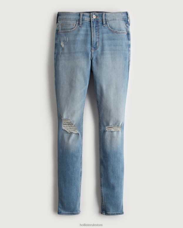 Bottoms Hollister Women High-Rise Ripped Light Wash Super Skinny Jeans 48820701 Light Destroy