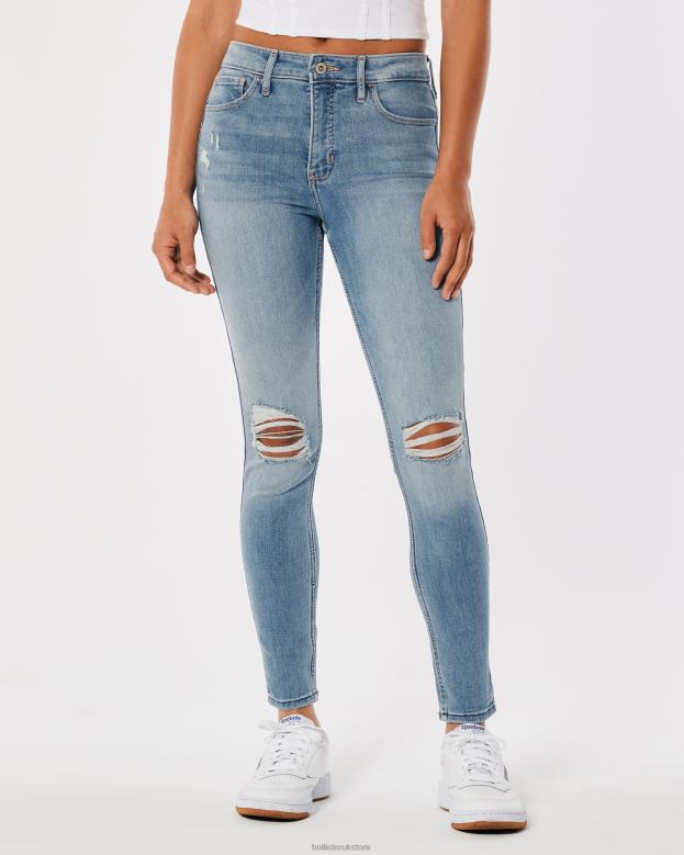Bottoms Hollister Women High-Rise Ripped Light Wash Super Skinny Jeans 48820701 Light Destroy