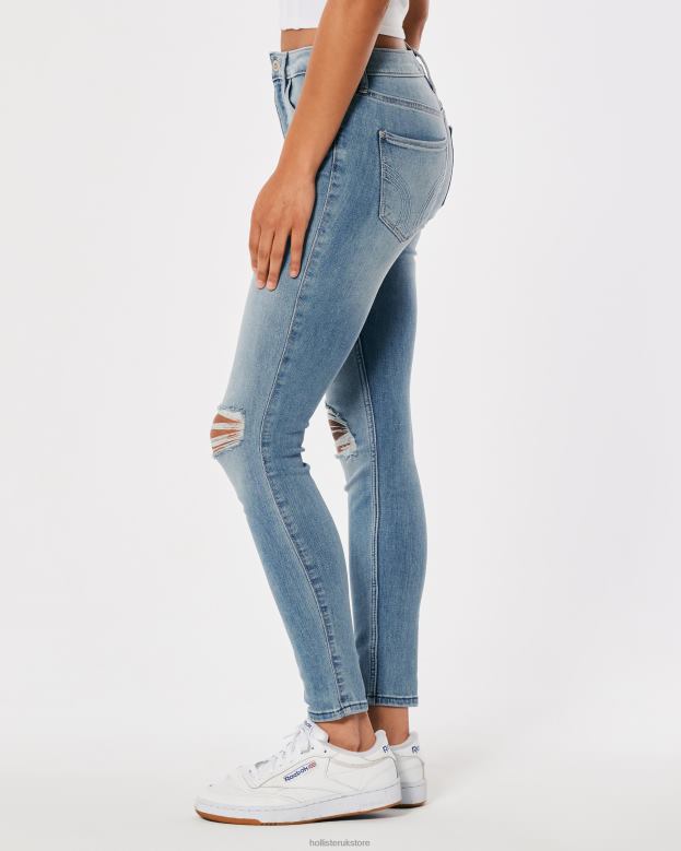 Bottoms Hollister Women High-Rise Ripped Light Wash Super Skinny Jeans 48820701 Light Destroy
