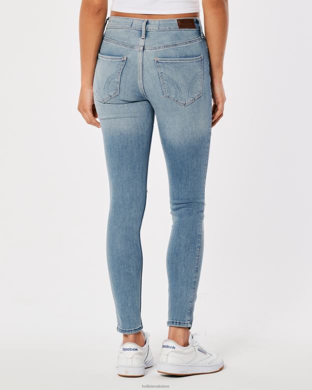 Bottoms Hollister Women High-Rise Ripped Light Wash Super Skinny Jeans 48820701 Light Destroy
