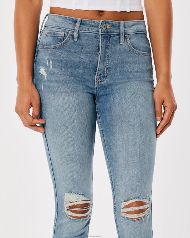Bottoms Hollister Women High-Rise Ripped Light Wash Super Skinny Jeans 48820701 Light Destroy