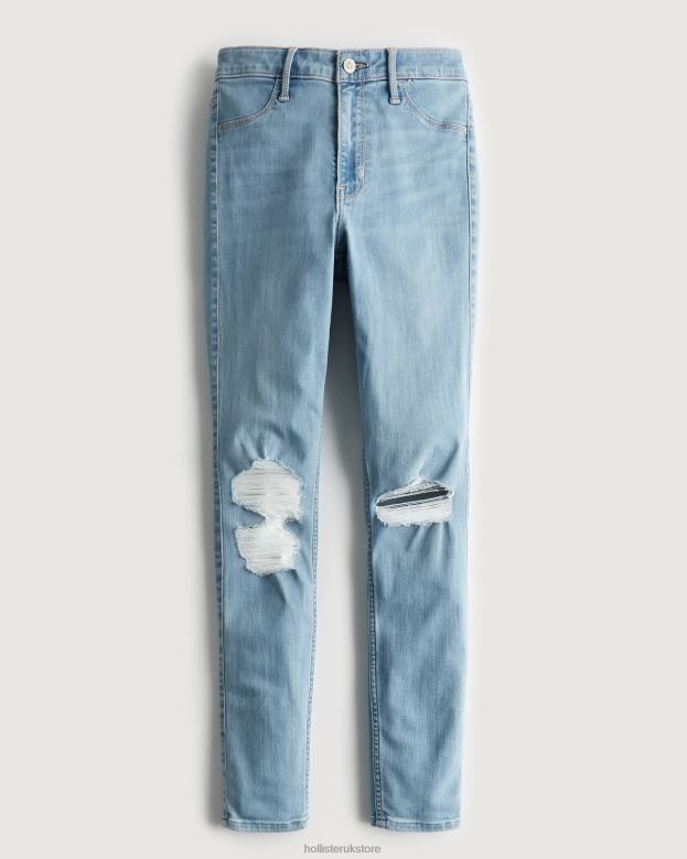Bottoms Hollister Women High-Rise Ripped Medium Wash Jean Leggings 48820660 Light Ripped Wash