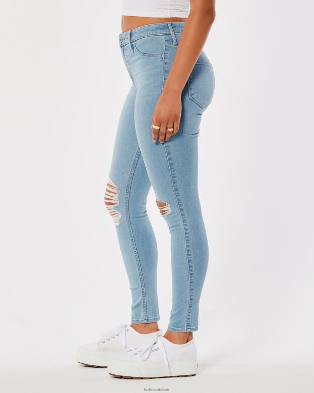 Bottoms Hollister Women High-Rise Ripped Medium Wash Jean Leggings 48820660 Light Ripped Wash