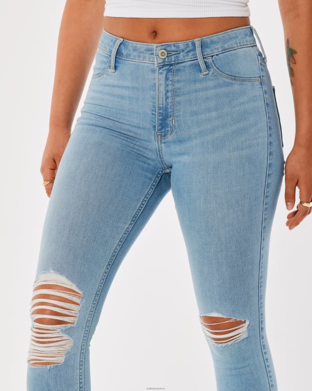 Bottoms Hollister Women High-Rise Ripped Medium Wash Jean Leggings 48820660 Light Ripped Wash