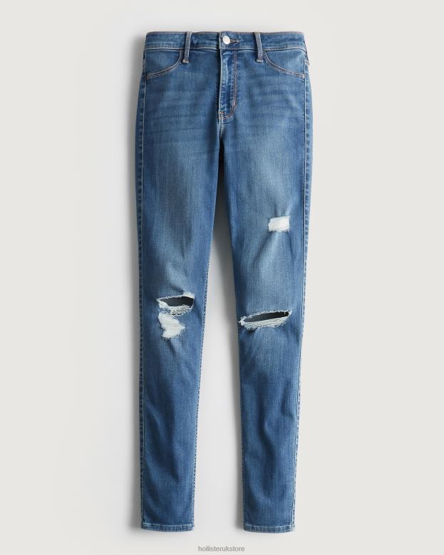 Bottoms Hollister Women High-Rise Ripped Medium Wash Jean Leggings 48820767 Medium Ripped Wash