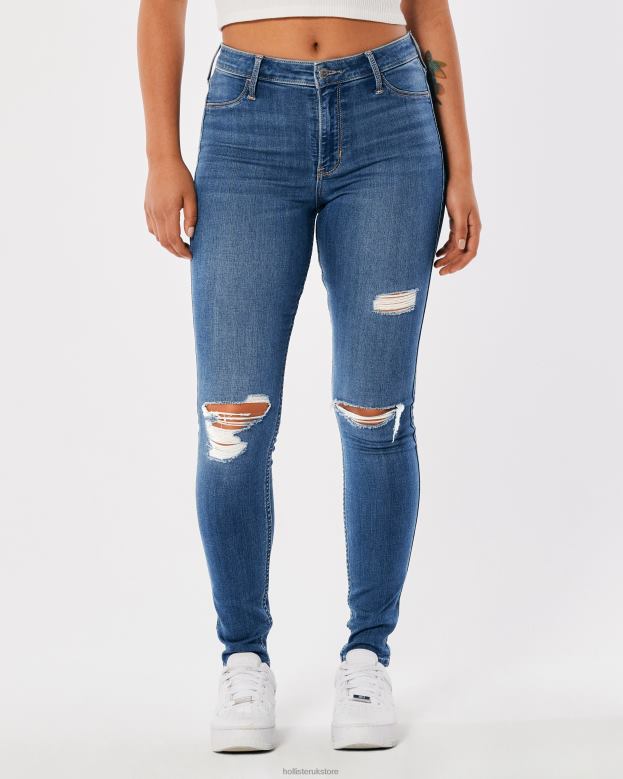 Bottoms Hollister Women High-Rise Ripped Medium Wash Jean Leggings 48820767 Medium Ripped Wash