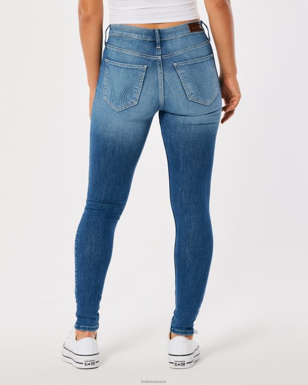 Bottoms Hollister Women High-Rise Ripped Medium Wash Super Skinny Jeans 48820574 Medium Destroy