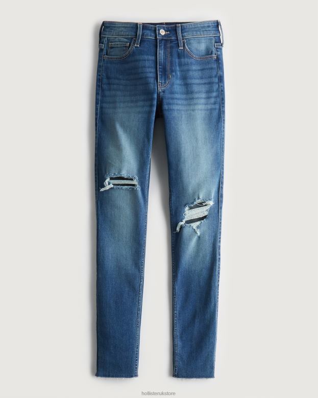 Bottoms Hollister Women High-Rise Ripped Medium Wash Super Skinny Jeans 48820727 Medium Ripped Wash