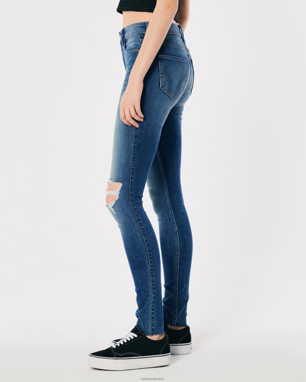 Bottoms Hollister Women High-Rise Ripped Medium Wash Super Skinny Jeans 48820727 Medium Ripped Wash