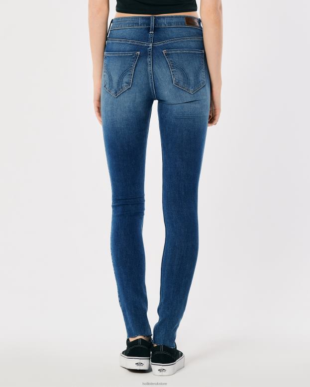 Bottoms Hollister Women High-Rise Ripped Medium Wash Super Skinny Jeans 48820727 Medium Ripped Wash