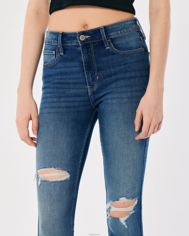 Bottoms Hollister Women High-Rise Ripped Medium Wash Super Skinny Jeans 48820727 Medium Ripped Wash
