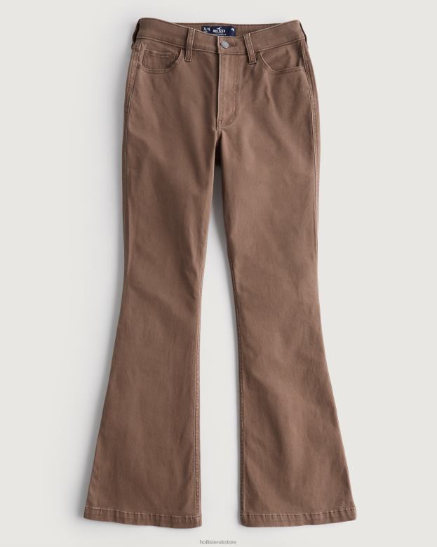 Bottoms Hollister Women High-Rise Twill Flare Pants 48820617 Dark Brown