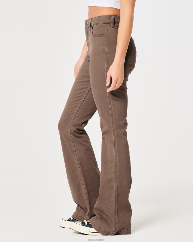 Bottoms Hollister Women High-Rise Twill Flare Pants 48820617 Dark Brown