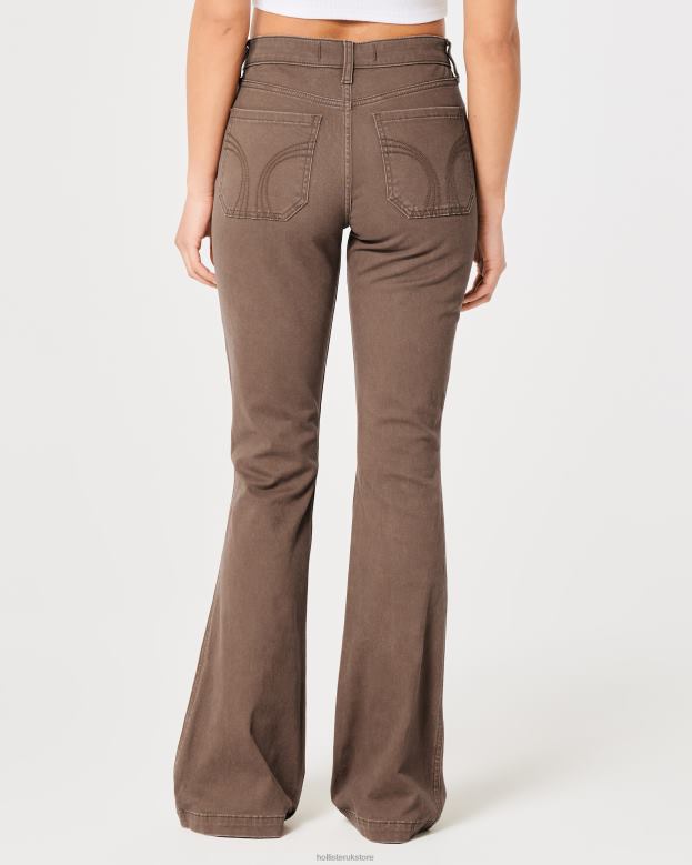 Bottoms Hollister Women High-Rise Twill Flare Pants 48820617 Dark Brown