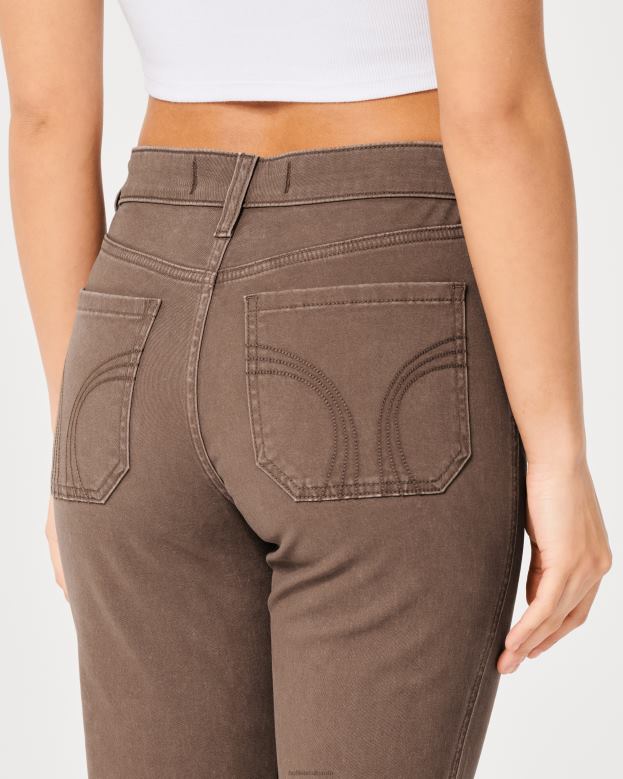 Bottoms Hollister Women High-Rise Twill Flare Pants 48820617 Dark Brown