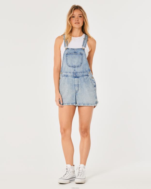 Bottoms Hollister Women Light Wash Carpenter Shortalls 48820501 Medium Wash