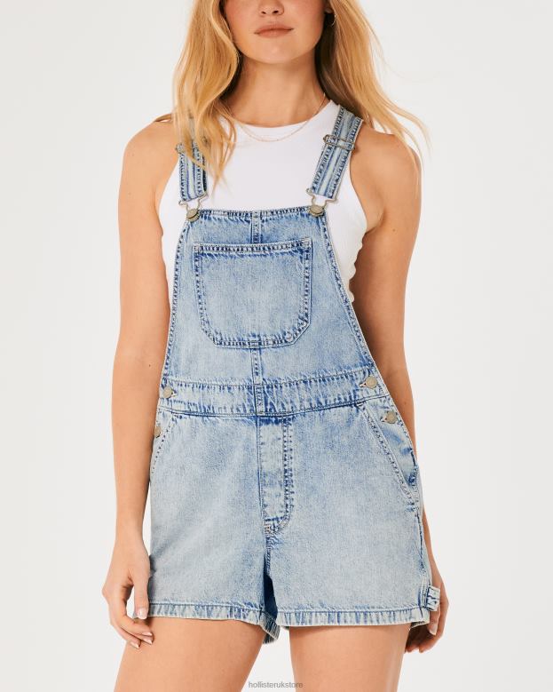 Bottoms Hollister Women Light Wash Carpenter Shortalls 48820501 Medium Wash