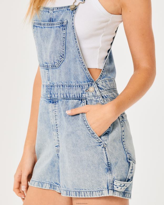 Bottoms Hollister Women Light Wash Carpenter Shortalls 48820501 Medium Wash