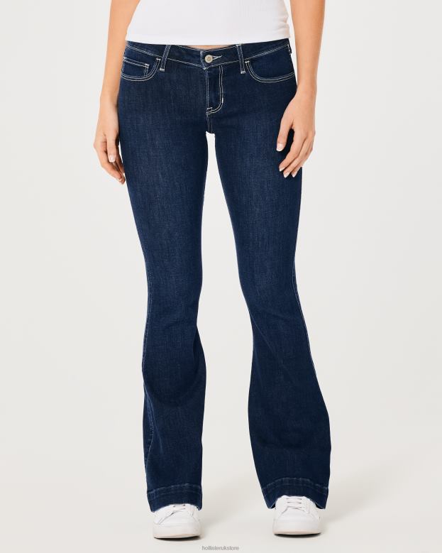 Bottoms Hollister Women Low-Rise Dark Wash Contrast Stitch Flare Jeans 48820681 Dark Wash
