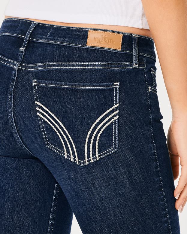 Bottoms Hollister Women Low-Rise Dark Wash Contrast Stitch Flare Jeans 48820681 Dark Wash