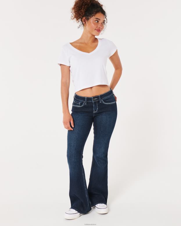 Bottoms Hollister Women Low-Rise Dark Wash Vintage Flare Jeans 48820651 Dark Wash