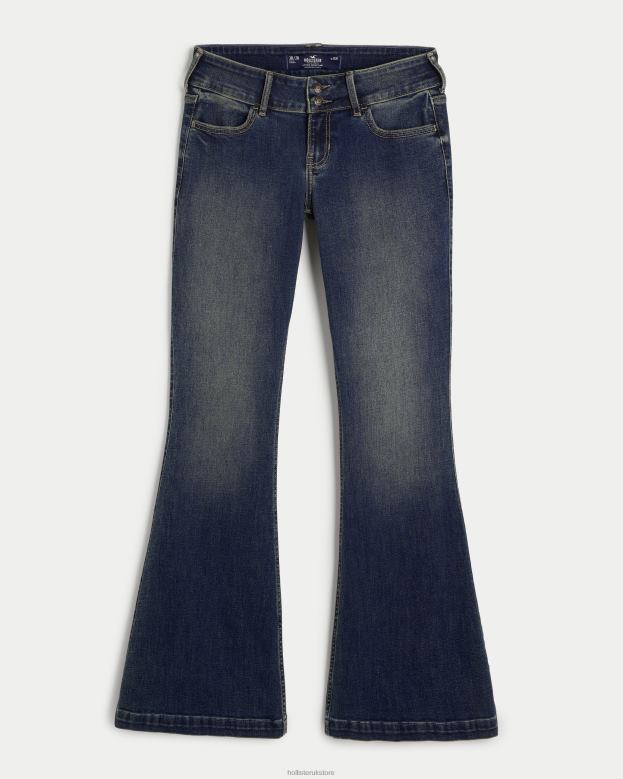 Bottoms Hollister Women Low-Rise Dark Wash Y2K Flare Jeans 48820600 Dark Wash
