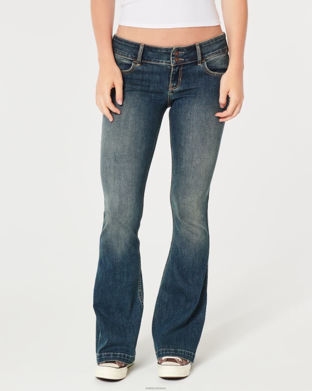 Bottoms Hollister Women Low-Rise Dark Wash Y2K Flare Jeans 48820600 Dark Wash