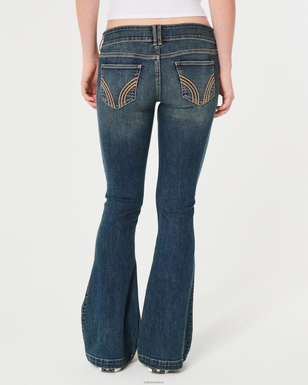 Bottoms Hollister Women Low-Rise Dark Wash Y2K Flare Jeans 48820600 Dark Wash