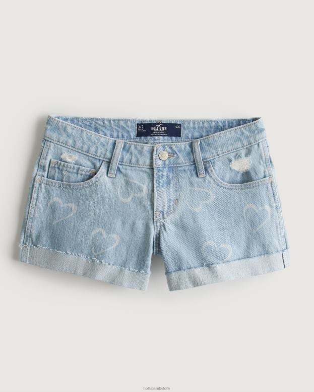 Bottoms Hollister Women Low-Rise Light Wash Heart Pattern Denim Shorts 3 48820754 Light Wash