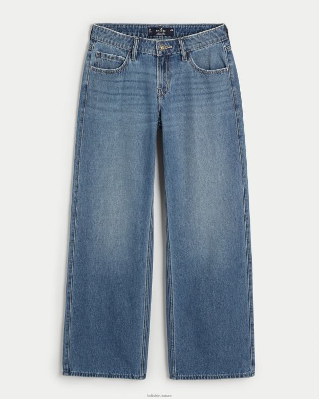 Bottoms Hollister Women Low-Rise Medium Wash Baggy Jeans 48820482 Medium