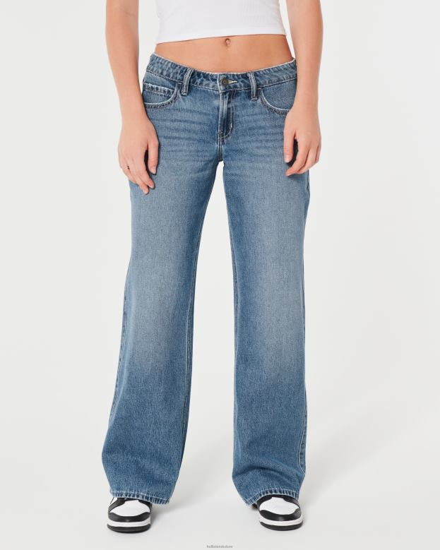Bottoms Hollister Women Low-Rise Medium Wash Baggy Jeans 48820482 Medium