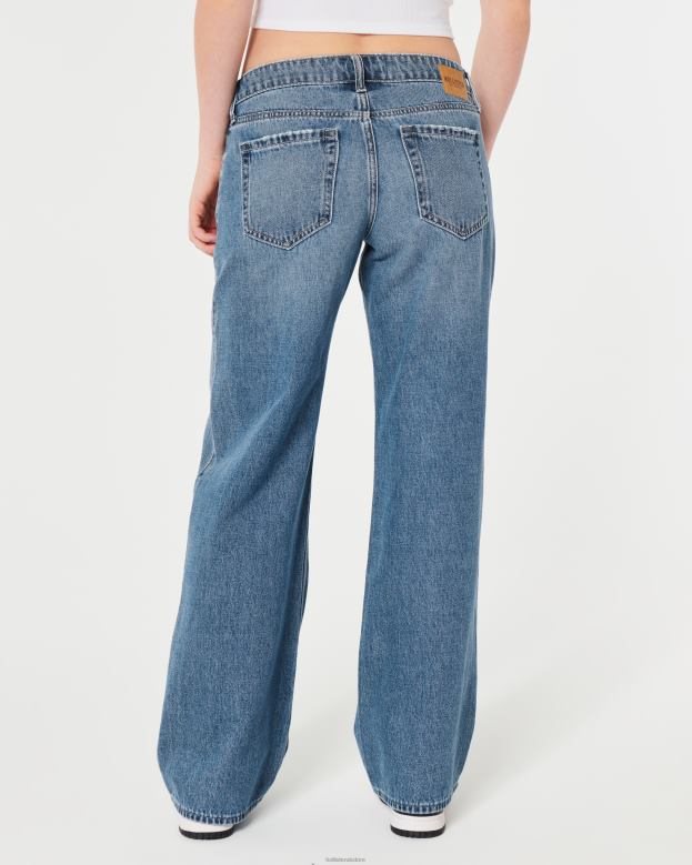 Bottoms Hollister Women Low-Rise Medium Wash Baggy Jeans 48820482 Medium