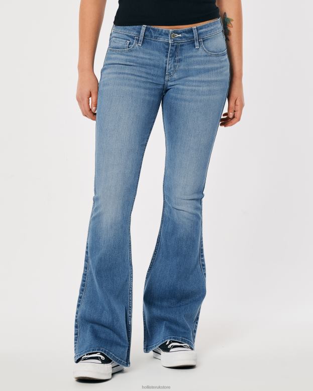Bottoms Hollister Women Low-Rise Medium Wash Flare Jeans 48820516 Medium Wash