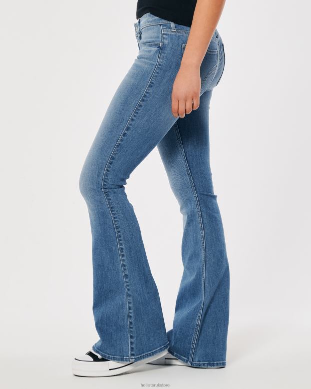 Bottoms Hollister Women Low-Rise Medium Wash Flare Jeans 48820516 Medium Wash