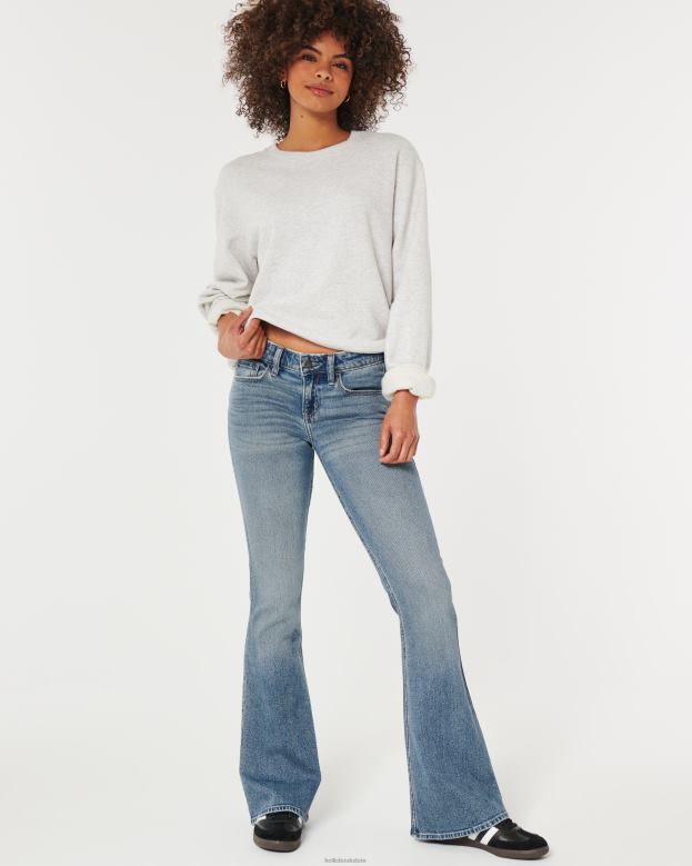 Bottoms Hollister Women Low-Rise Medium Wash Vintage Flare Jeans 48820590 Medium Wash