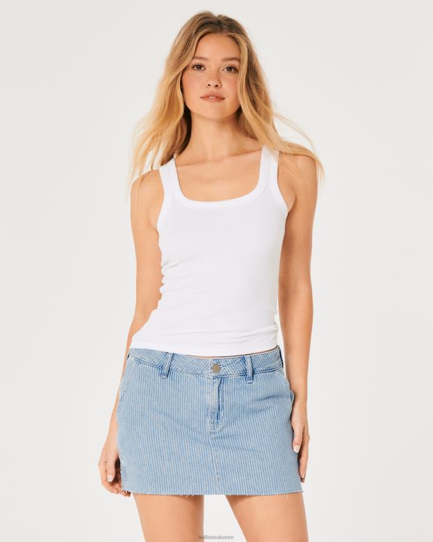 Bottoms Hollister Women Low-Rise Railroad Stripe Carpenter Mini Skirt 48820724 Light Wash Stripe
