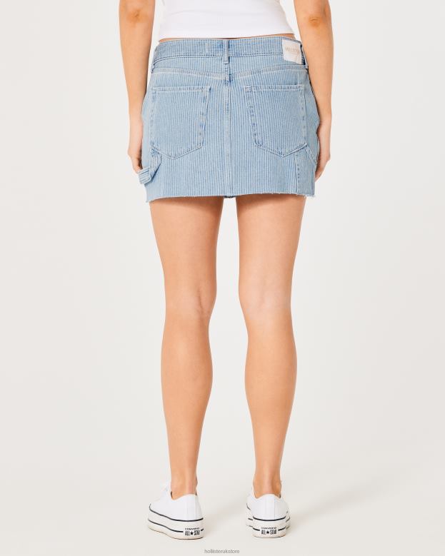 Bottoms Hollister Women Low-Rise Railroad Stripe Carpenter Mini Skirt 48820724 Light Wash Stripe